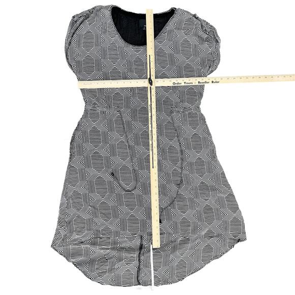 Anthropologie Black White Rope Belt High-Low 100% Silk Mini Dress M Pockets - Picture 7 of 11